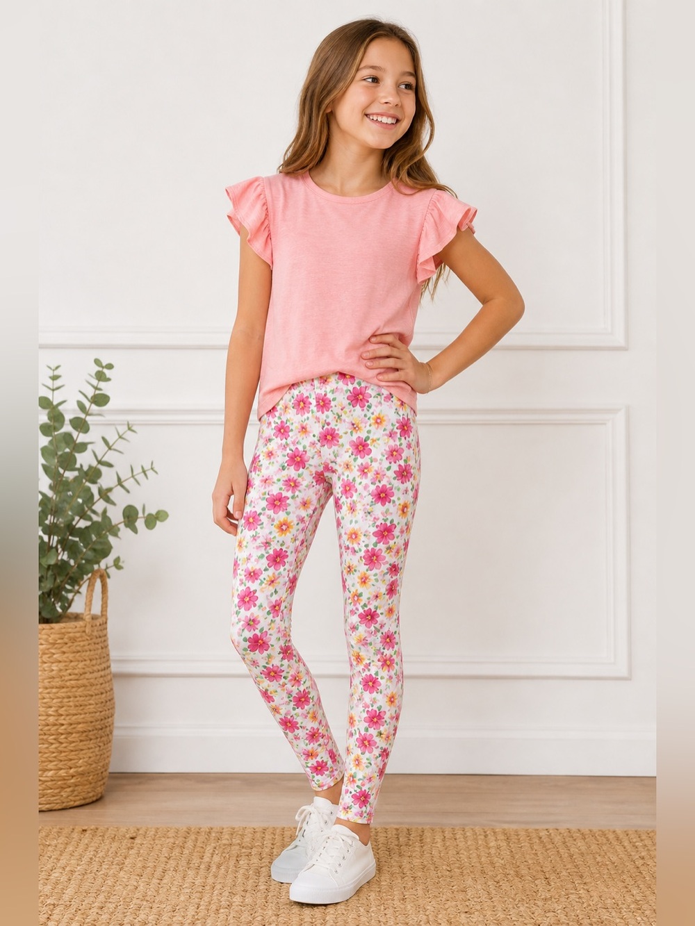 Polo Ralph Lauren Girls Floral Leggings Size Large 12 14 Pink Stretch Pants